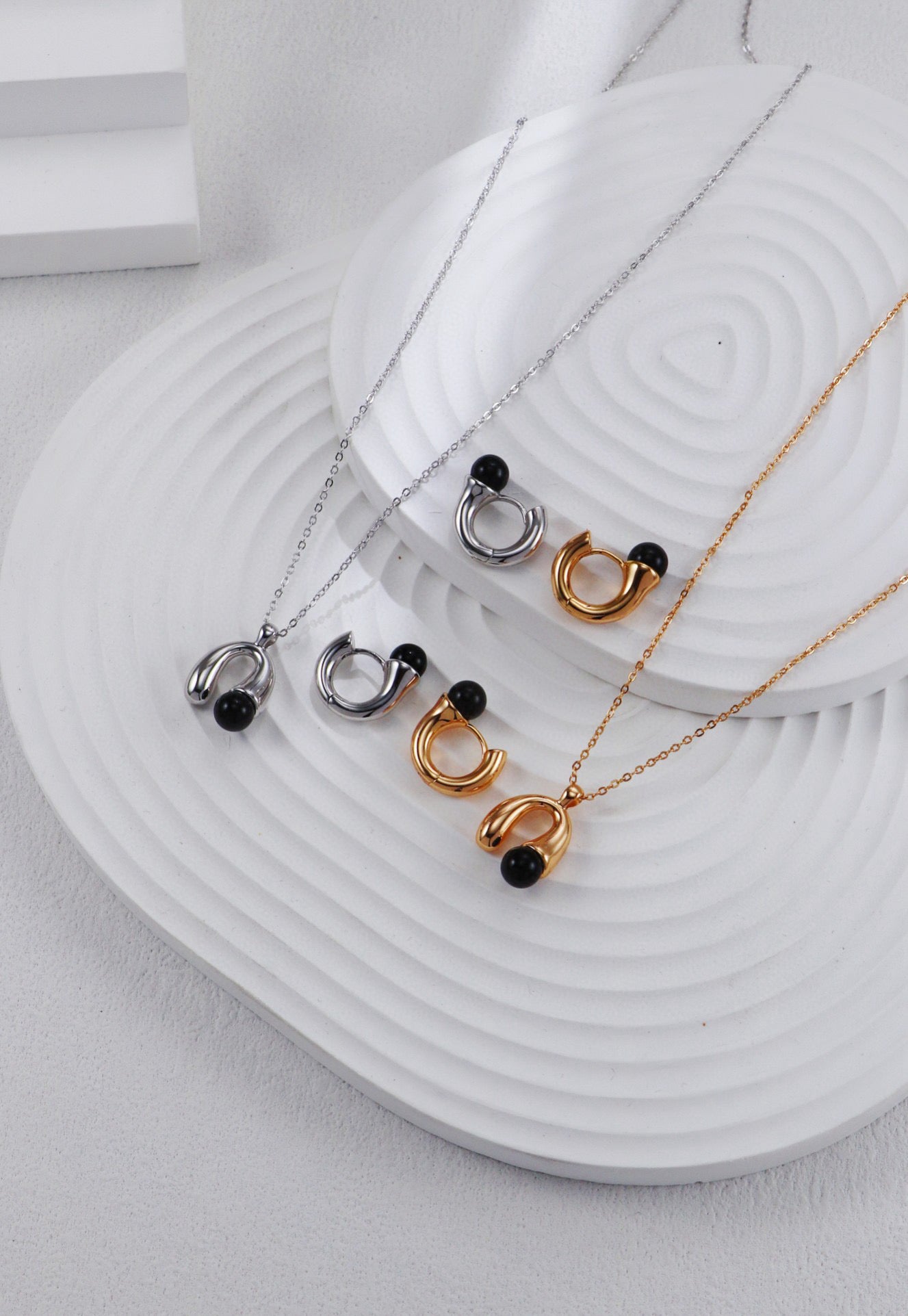 Elegant Black Onyx Earrings and Necklace Set