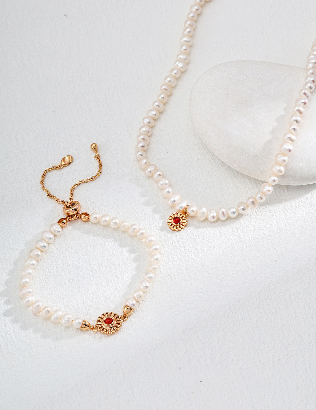 S925 silver natural pearl red agate necklace