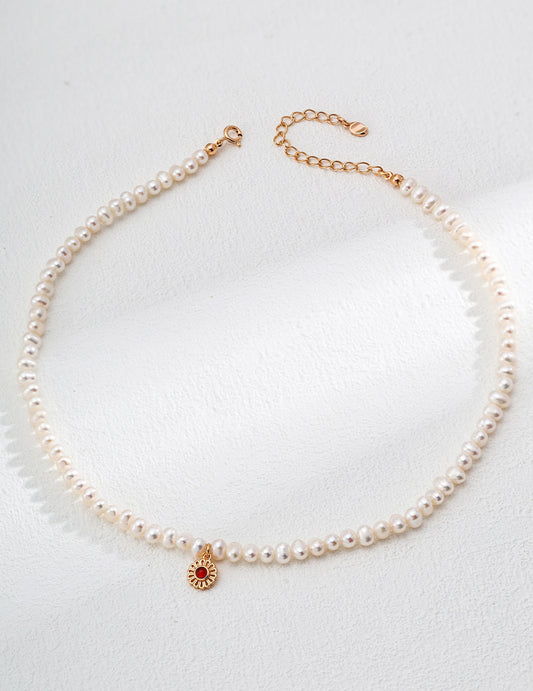 S925 silver natural pearl red agate necklace